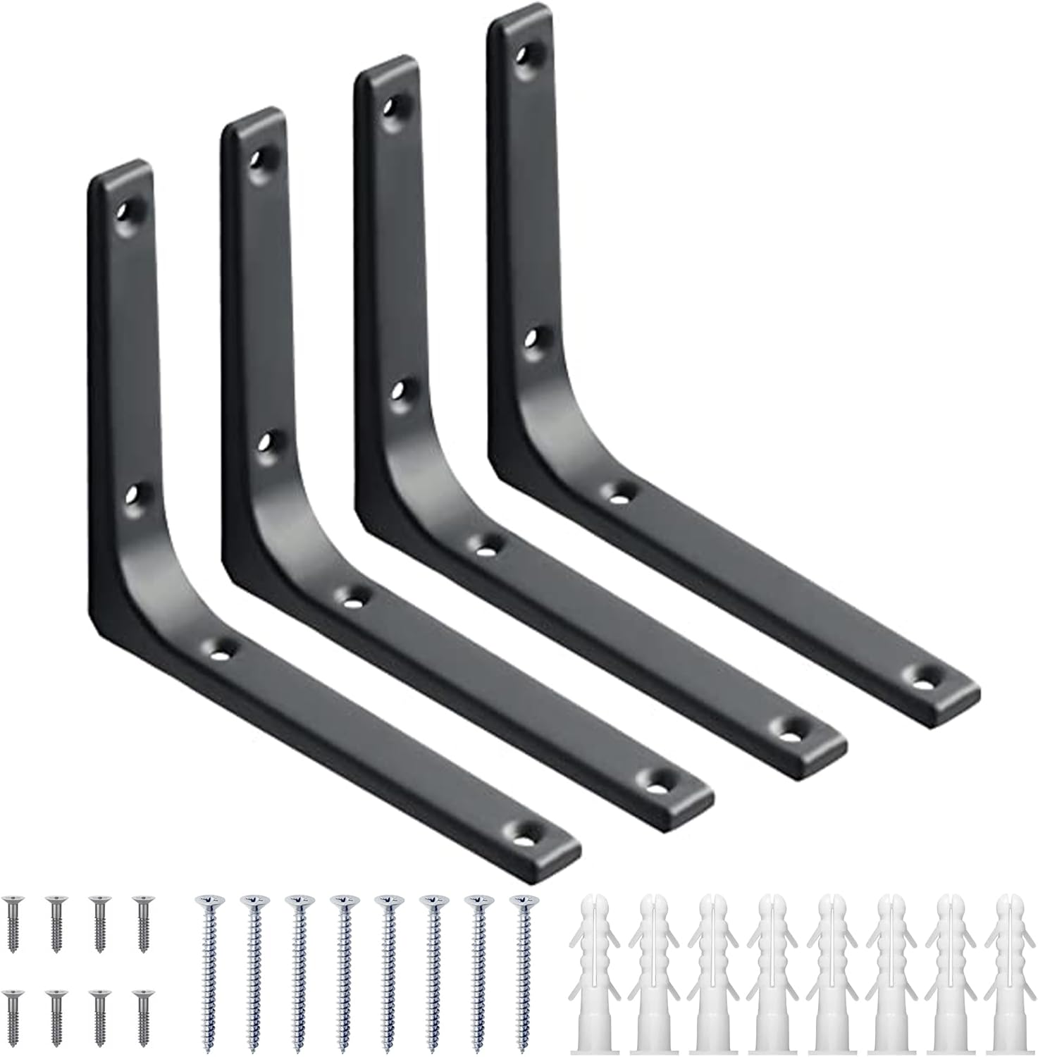 JOI WORLD Shelf Brackets Black 4 Pcs 6 Inch Premium Right Angle Corner