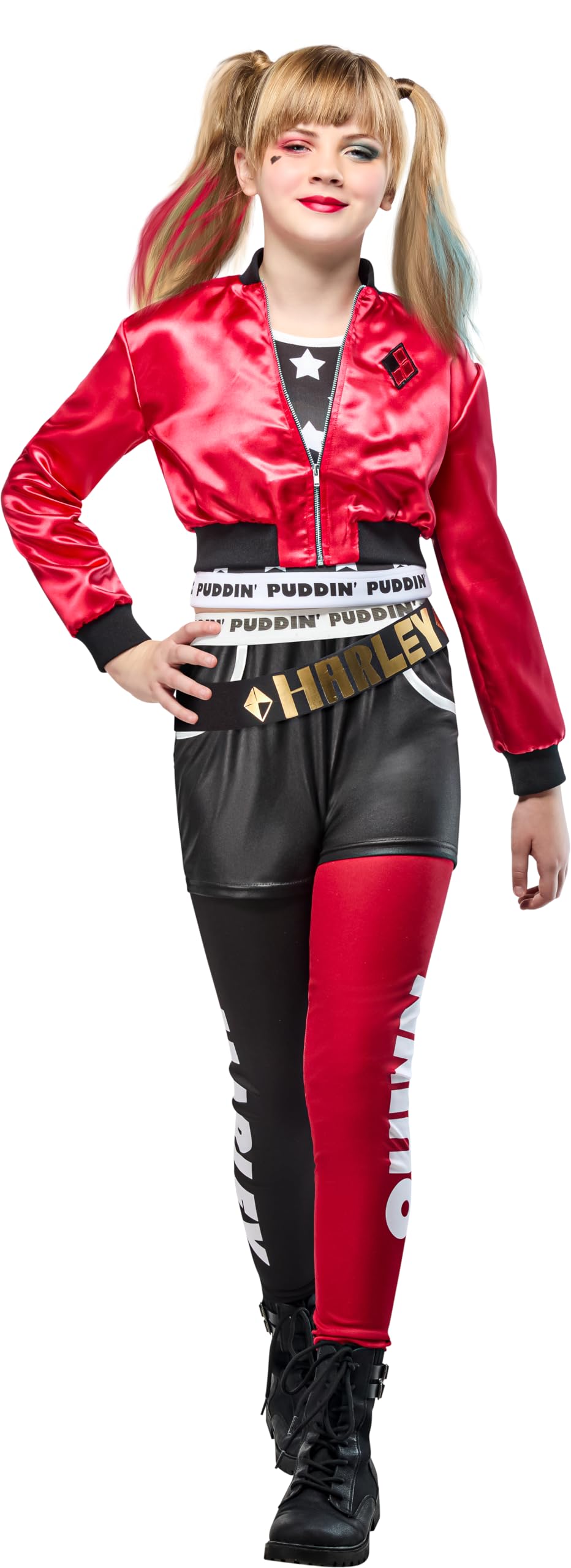 Rubies DC Comics Villains Harley Quinn Halloween Costume for Kids with Jacket Shorts Belt and Leggings