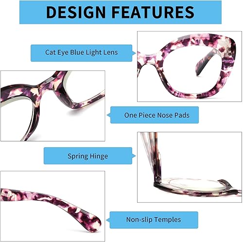 Miniatura 7 de JM Gafas de lectura de ojo de gato para mujer, bloqueo de luz azul, para lectura de computadora con bisagra de resorte