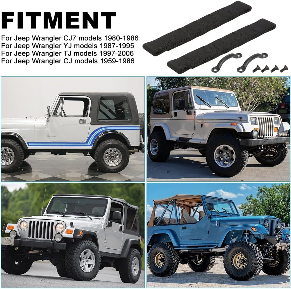 Upgrade Thickened Door Limit Strap Footman Loop and Torx Screws Set for Jeep Wrangler CJ YJ TJ