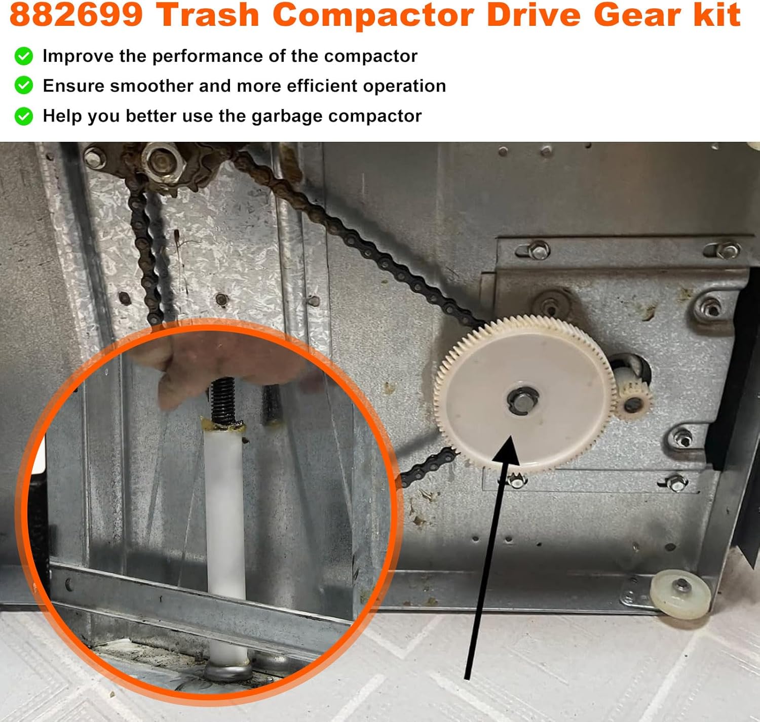 882699 Trash Compactor Drive Gear Kitchenaid Gear Kit Compatible With Whirlpool, Kenmore, Kitchenaid, Maytag, Jenn-Air, Trash Compactor Parts & Accessories Knobs Kit Replaces 735285 749046 777103