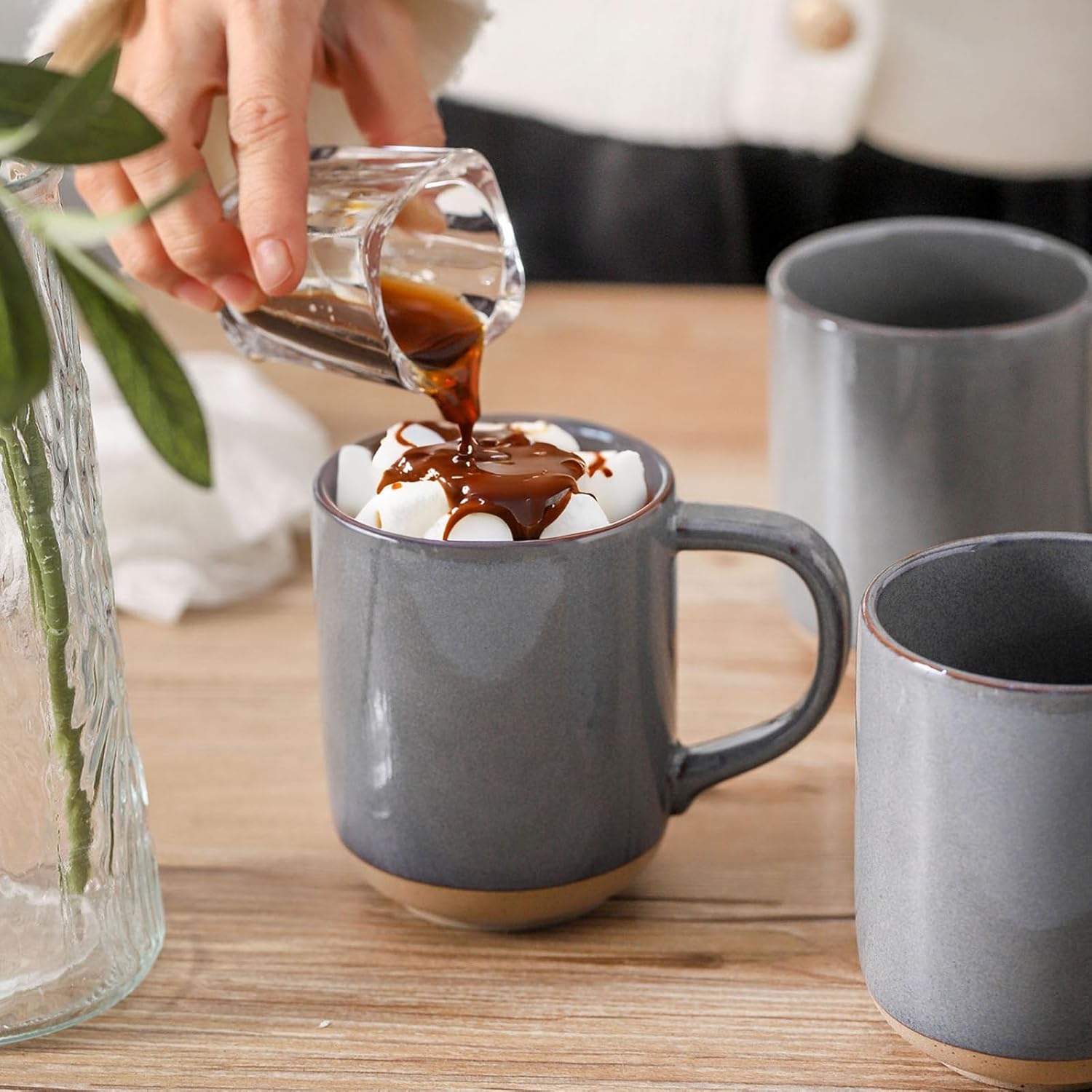 Coffee Mugs Set of 4,Ceramic 13 OZ Coffee Cups with Big Handle,Stoneware Large Tea Cups for Hot Beverages,Yogurt,Cappuccino,Latte,Gift for Mom and Dad,Dishwasher Safe & Microwave Safe,Gray