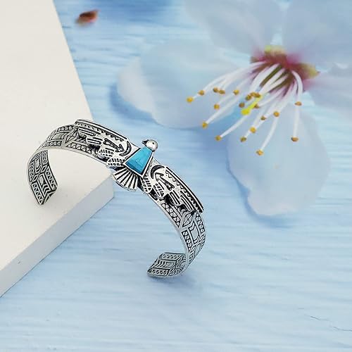 Miniatura 3 de RechicGu Vintage Tribal Southwest Turquía águila tallada piedra azul vaquera azteca vaquera nativa americana brazalete abierto brazalete brazalete