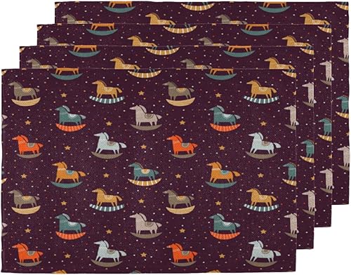 Cute Horse Texture Placemats Set of 4 Table Mats Washable Placemat Waterproof Place Mats for Party Home Dining Table Decor 18x12 in