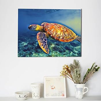 Amazon.co.jp: 海の中にいる海亀 壁の絵 アートパネル 壁アート