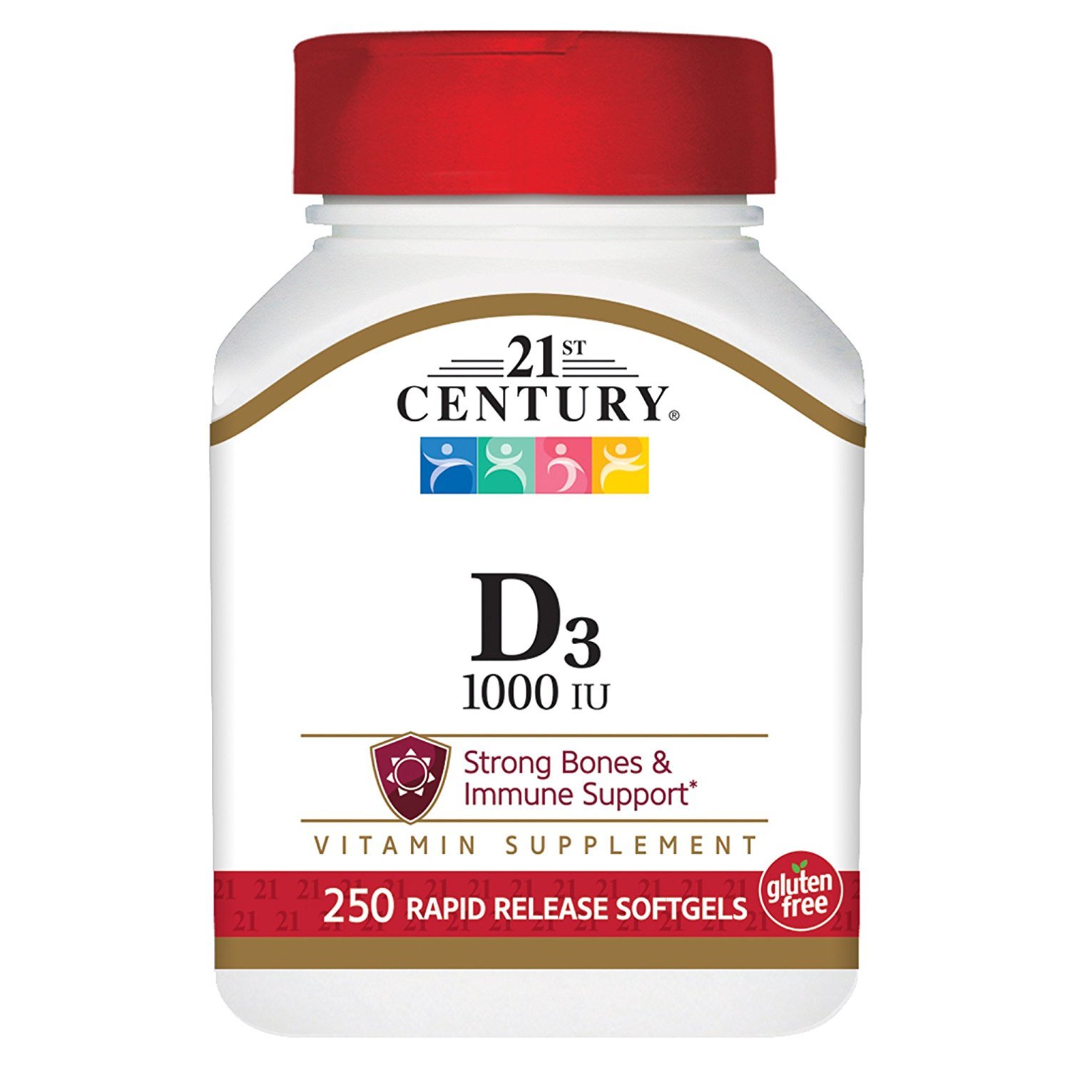 21st Century Vitamin D3 1000 IU Softgels, Bone & Immune, 250 Count 250 Count (Pack of 1)