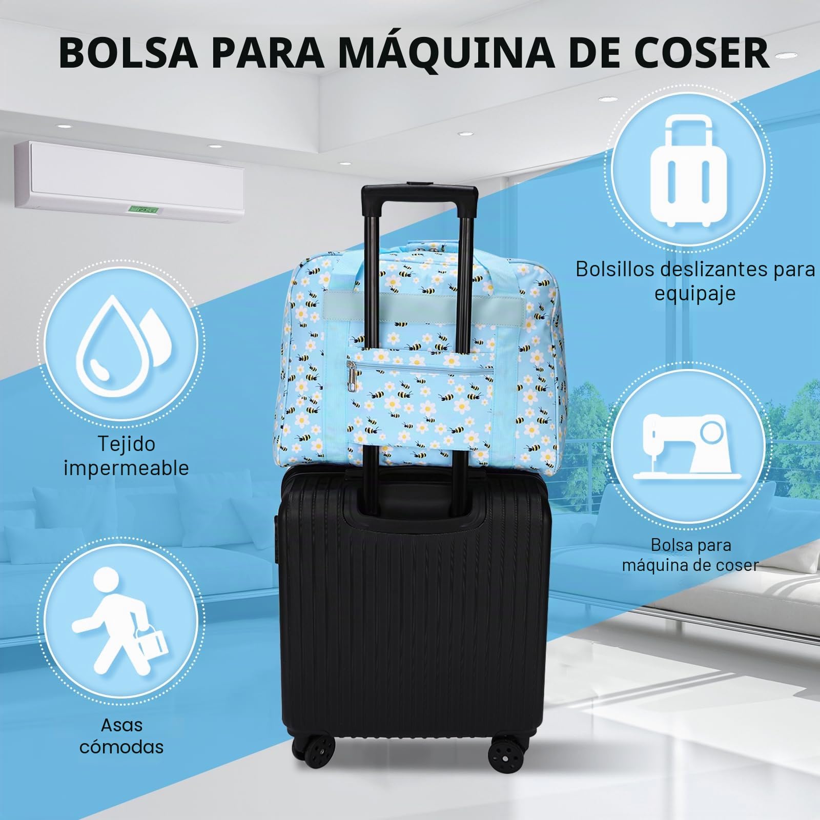 Bolsa de Transporte Universal para máquina de Coser, con Bolsa y asa, portátil para Colgar pequeñas máquinas de Coser, Abeja Azul, Fórmula