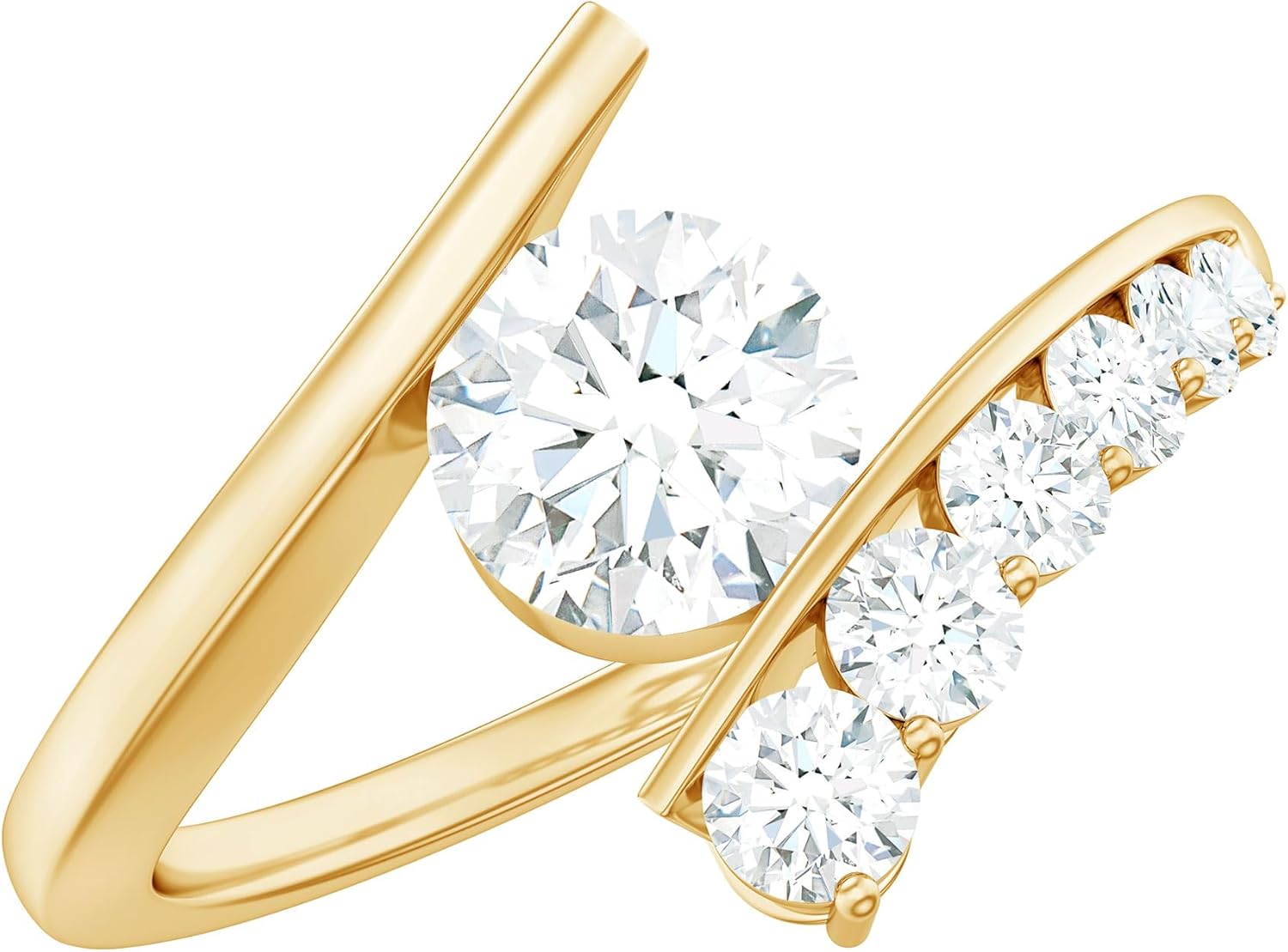 Certified Moissanite Round Engagement Ring For Women, D-Vs1 Quality, Moissanite Bypass Ring (Ready To Gift)