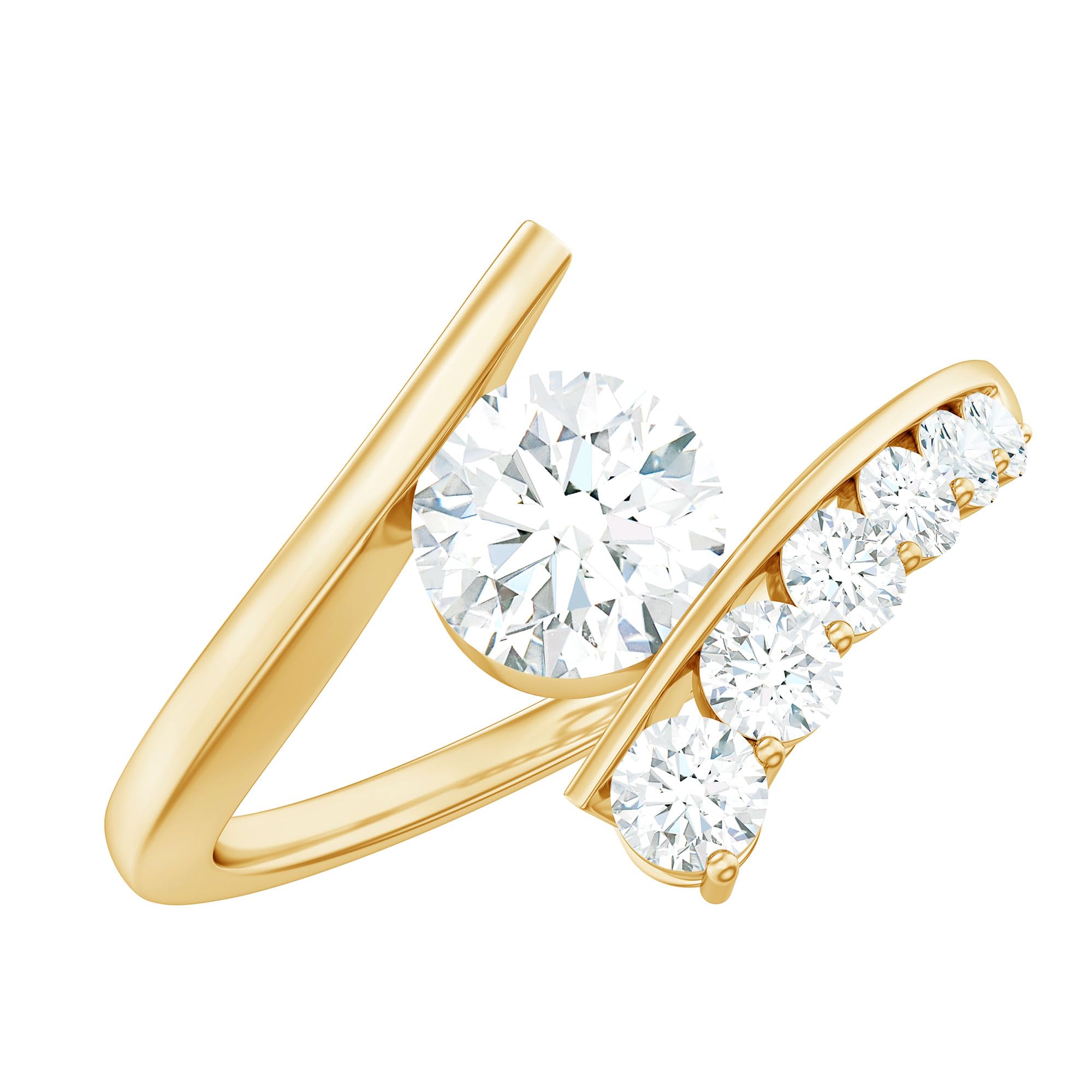 Certified Moissanite Round Engagement Ring For Women D-Vs1 Quality Moissanite Bypass Ring Ready To Gift