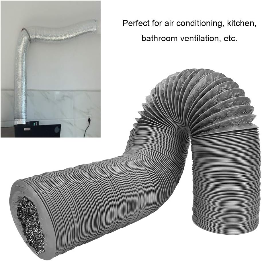 8m Aluminum Ducting, PVC Double Layer Aluminum Foil Flexible Ducting Exhaust Hose Pipe for Ventilation Heating Exhaust HVAC