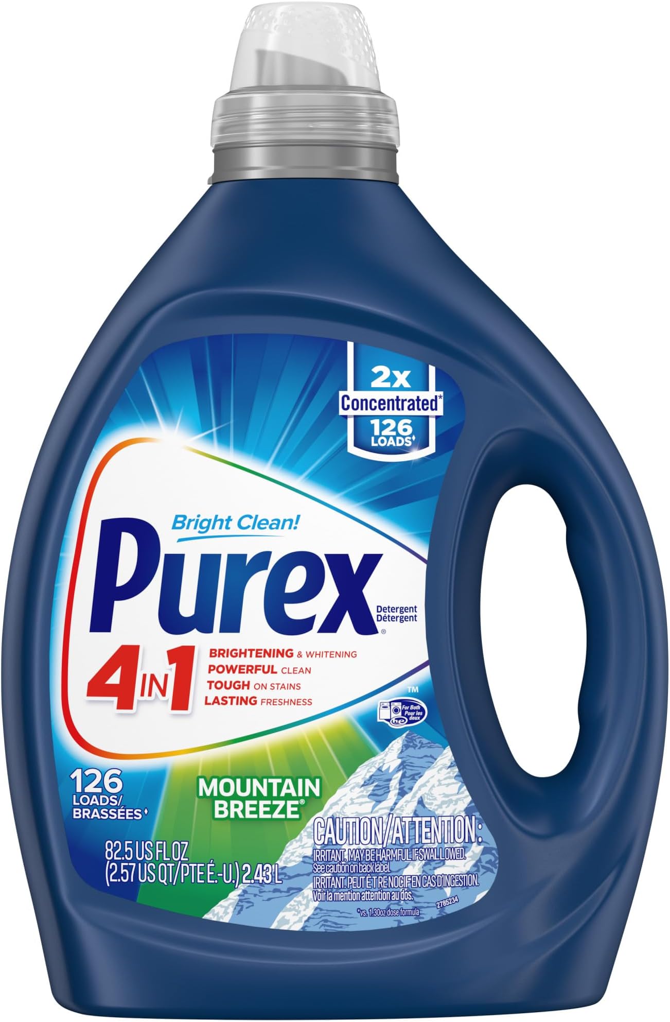 Liquid Laundry Detergent, Mountain Breeze, 2X Concentrated, 126 Loads