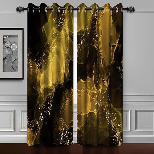 Miniatura 1 de Baocicco Cortinas opacas de mármol negro y dorado para dormitorio, cortinas opacas para sala de estar, arte moderno de lujo, textura dorada con