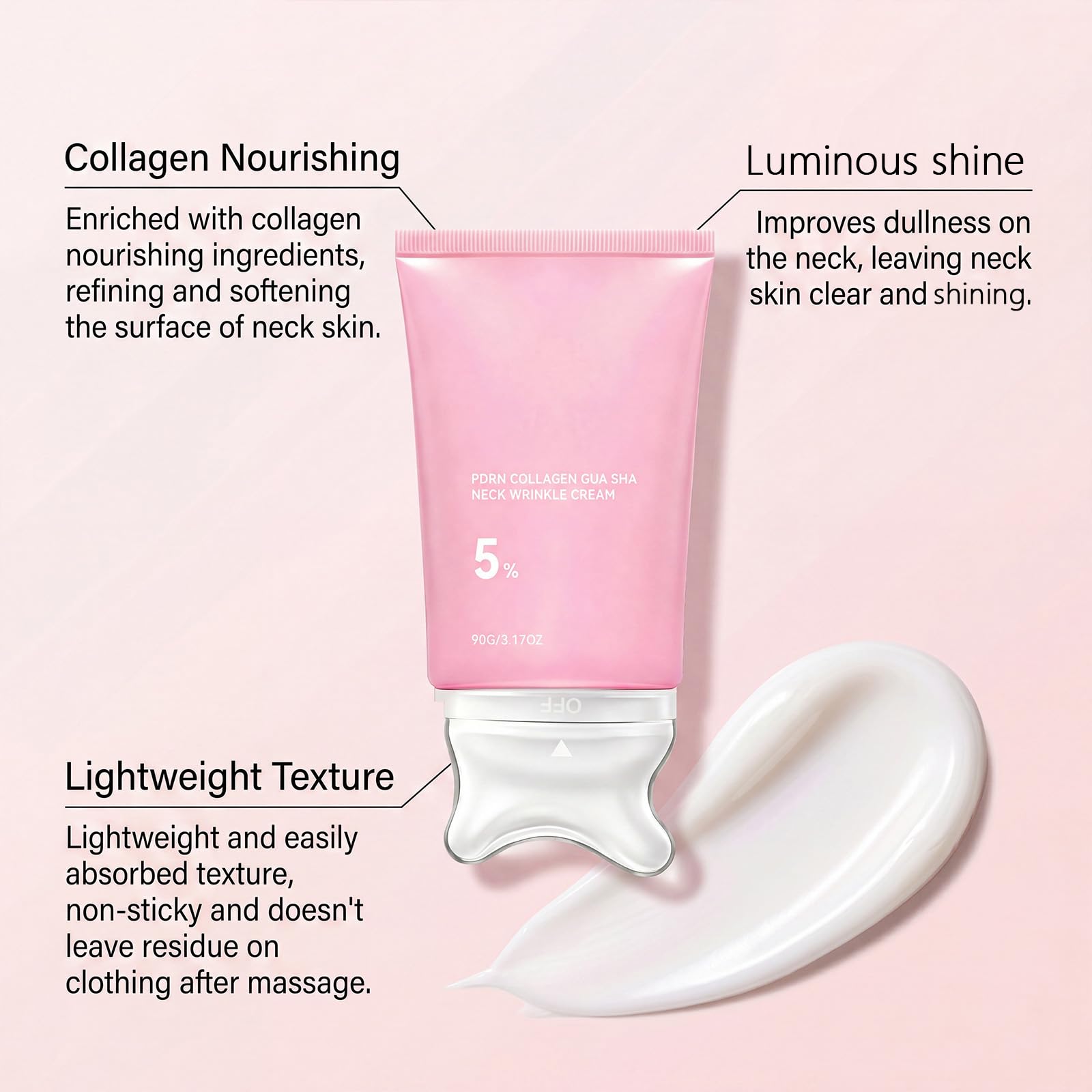 Crema reafirmante e hidratante para el cuello Gua Sha, hidratante antiedad con PDRN, colágeno y péptidos para líneas de expresión, crema reafirmante y tensora de colágeno para el cuello. (4pcs)