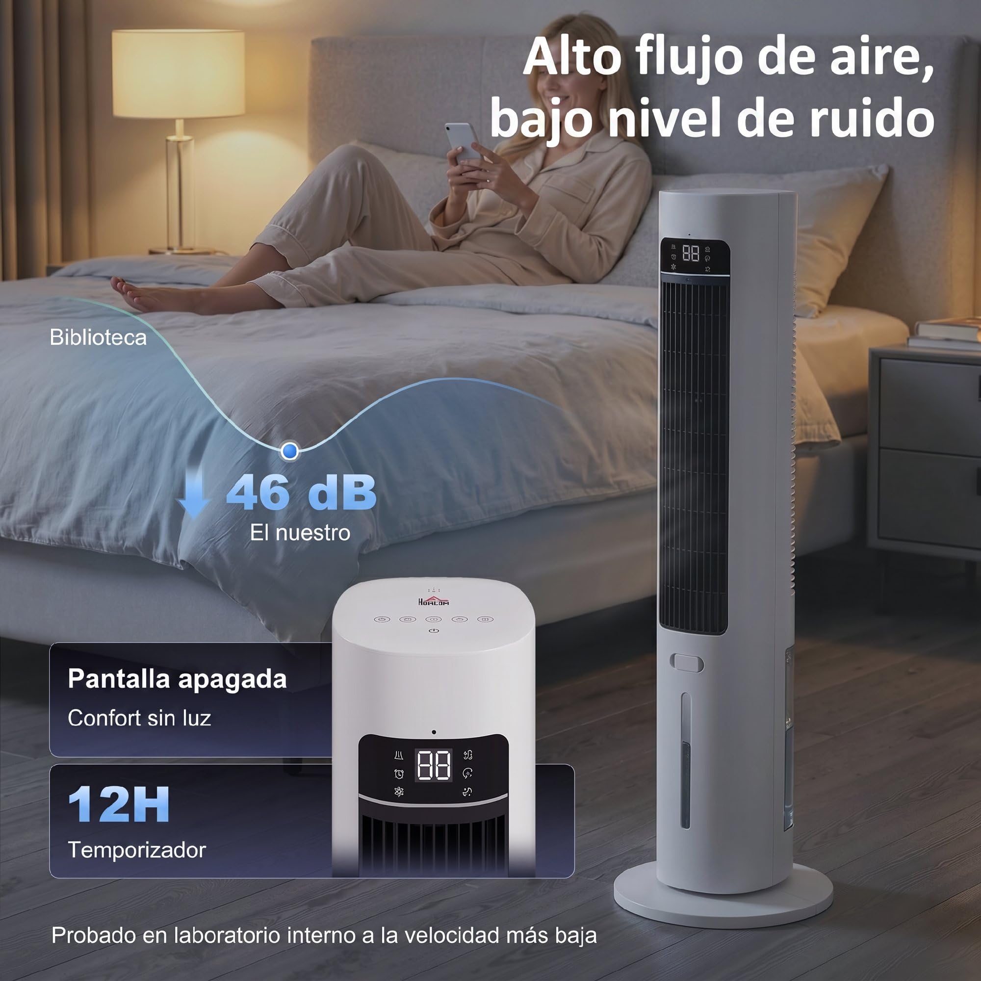 HOMCOM Climatizador Evaporativo de Torre 3 en 1, Enfriador de Aire Portátil con Depósito de 3 L, Oscilación 48°, 3 Velocidades, 3 Modos, Temporizador 12h y Mando a Distancia, 2 Acumuladores de Frío
