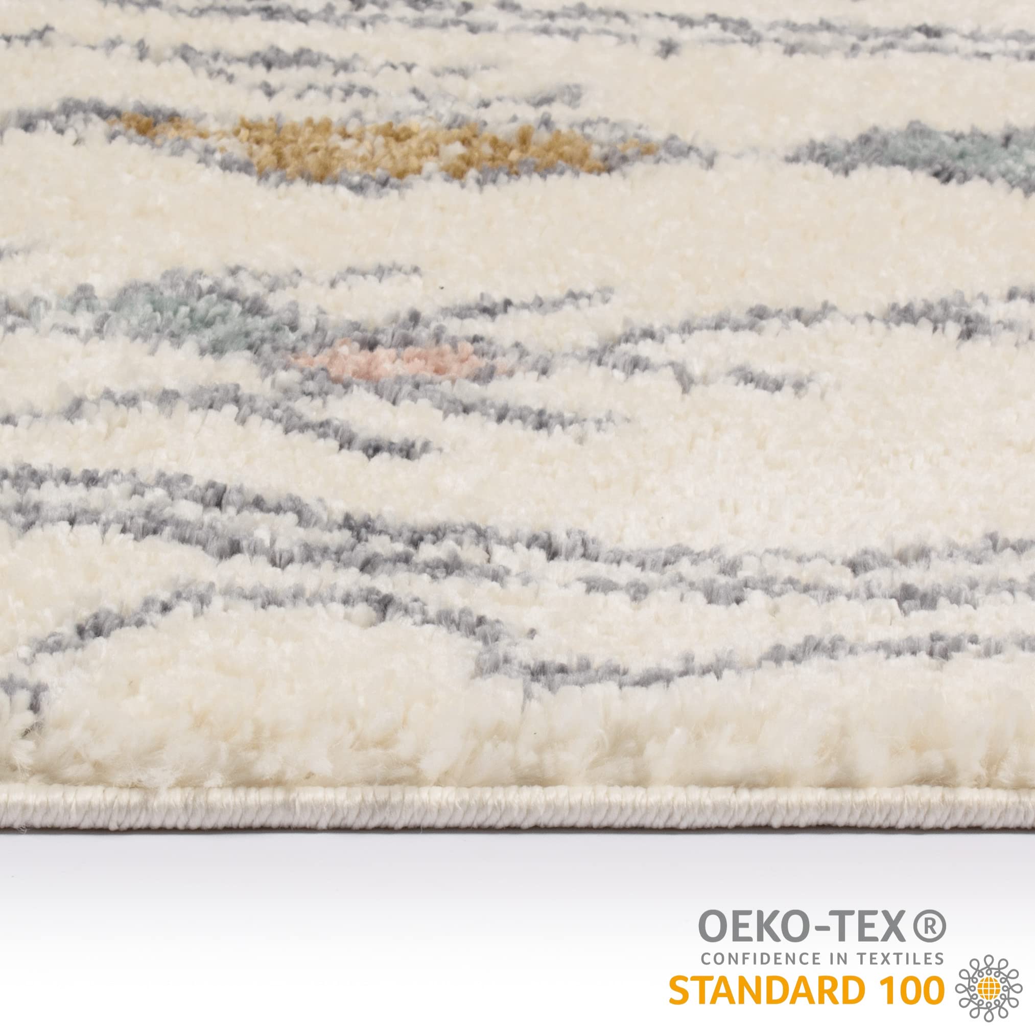 Nazar Tapis Berbere Salon, Tapis Berbere Multicolore, Motifs Losanges Géométriques, Lavable, Moelleux, Poils Longs (120x170 cm, 3063 Crème)