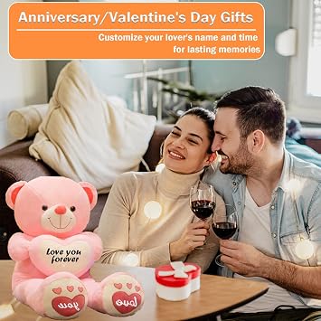 Personalized Gifts Giant Teddy Bear Stuffed Animal with Text + Photo, Big Teddy Bear with Heart for Girlfriend Boyfriend, for Christmas Valentines Day Birthday (24 inch-Text+Photo)