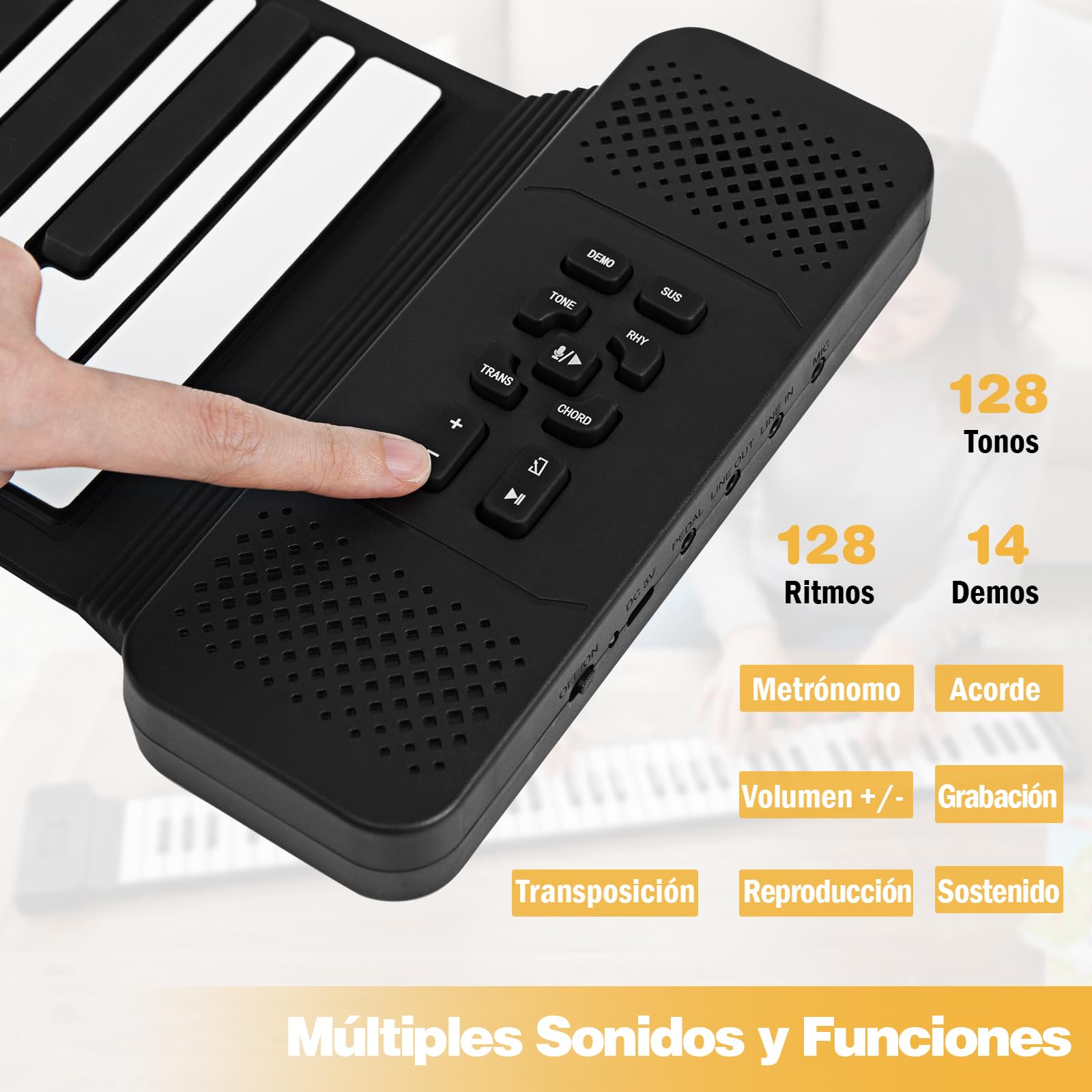 GOPLUS Piano Digital Enrollable, Teclado Plegable de 88 Teclas con 128 Ritmos y Sonidos, 14 Demostraciones, Interfaz MP3/USB/MIDI, Conexión Inalámbrica, Pedal de Sustain, para Principiantes