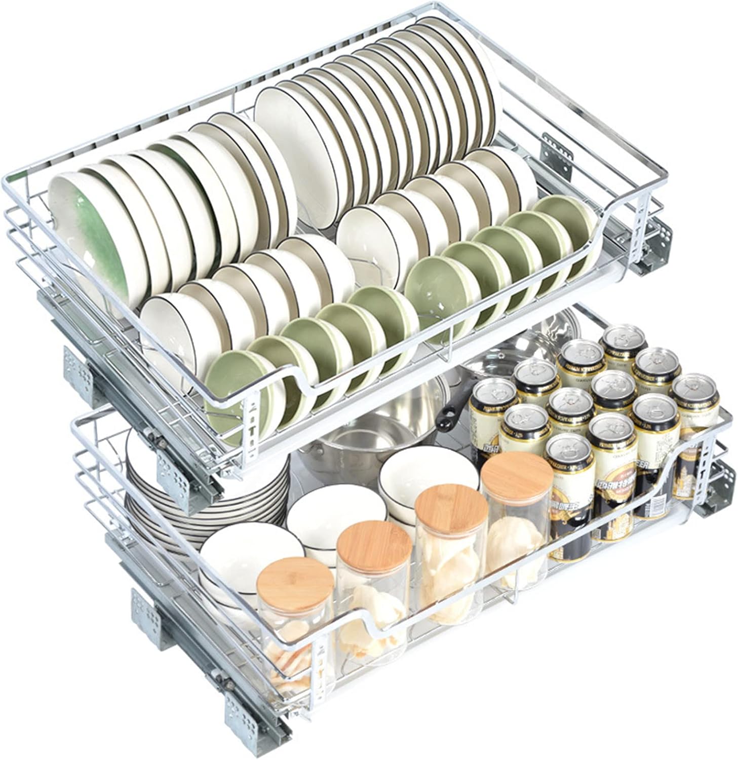 Organiseur D'armoire Coulissant, 2 Niveaux sous L'évier, Étagère de Rangement Coulissante pour