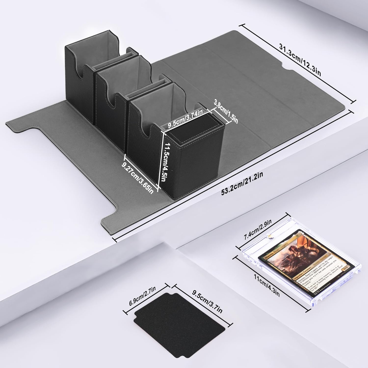 Marsguard Trading Card Deck Box with Commander Display，4 in 1 MTG Storage Holds 300+ Double-Sleeved Cards，3 Deck Boxes & Dice Tray Included，Fits MTG, TCG, PTCG & Sports Cards