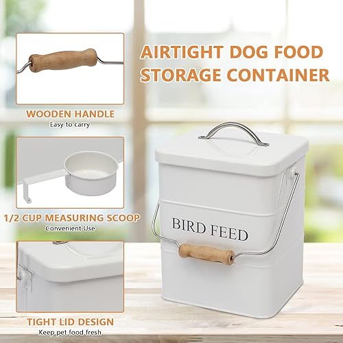 Miniatura 2 de Geyecete Comedero para pájaros, tarro de comida para mascotas, contenedor hermético para almacenamiento de alimentos, color blanco