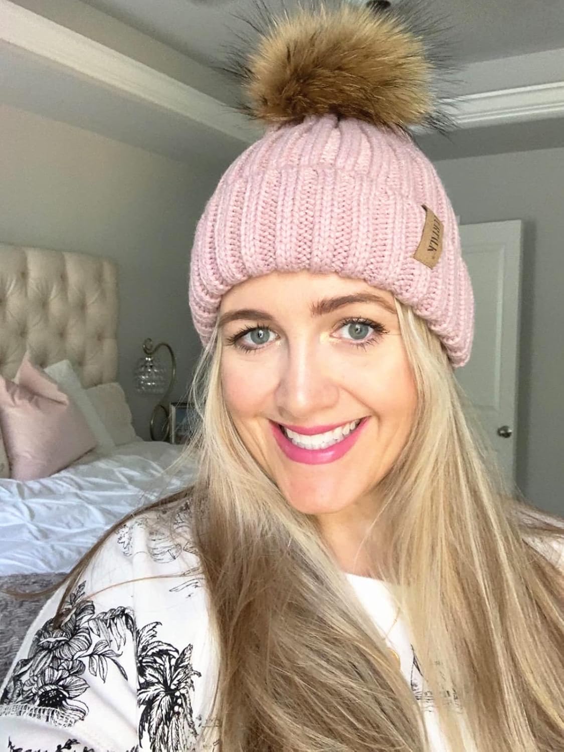 FURTALK Womens Winter Beanie Hat Satin Lined Faux Fur Pom Pom Beanies Hat for Women Winter Warm Knit Hats - Image 5