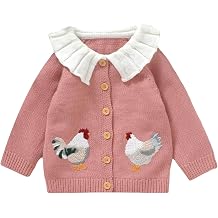 Toddler Baby Girl Sweater Cardigan Chicken Embroidery Doll Collar Button Down Knit Jacket Fall Winter Coat Knitwear