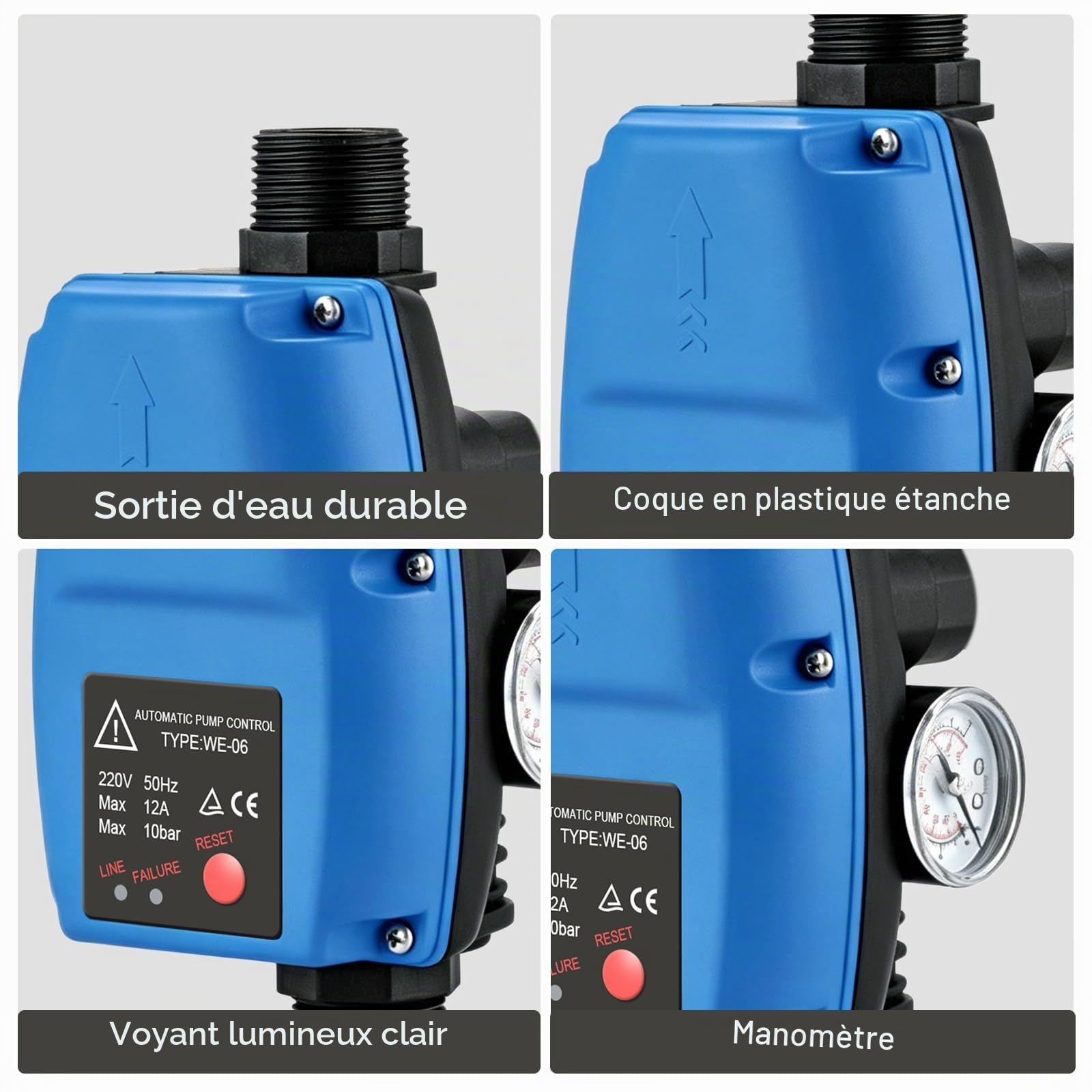 Régulateur De Pression Électronique Réglable 10 Bar, Pressostat Pompe Eau Avec Câble, Contrôleur De Pression Pour Pompe, Interrupteur Automatique Pour Pompe À Pression Pour Maison Cour Jardin