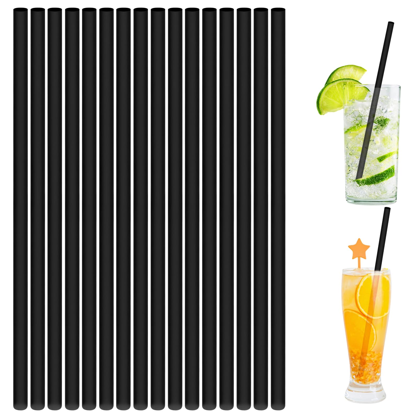 AUAUY Reusable Drinking Straws, 100PCS Black Reusable Straws, Reusable Drinking Party Juice Straws for Family Bars Cafes Restaurants BBQ Parties Celebrations, Black