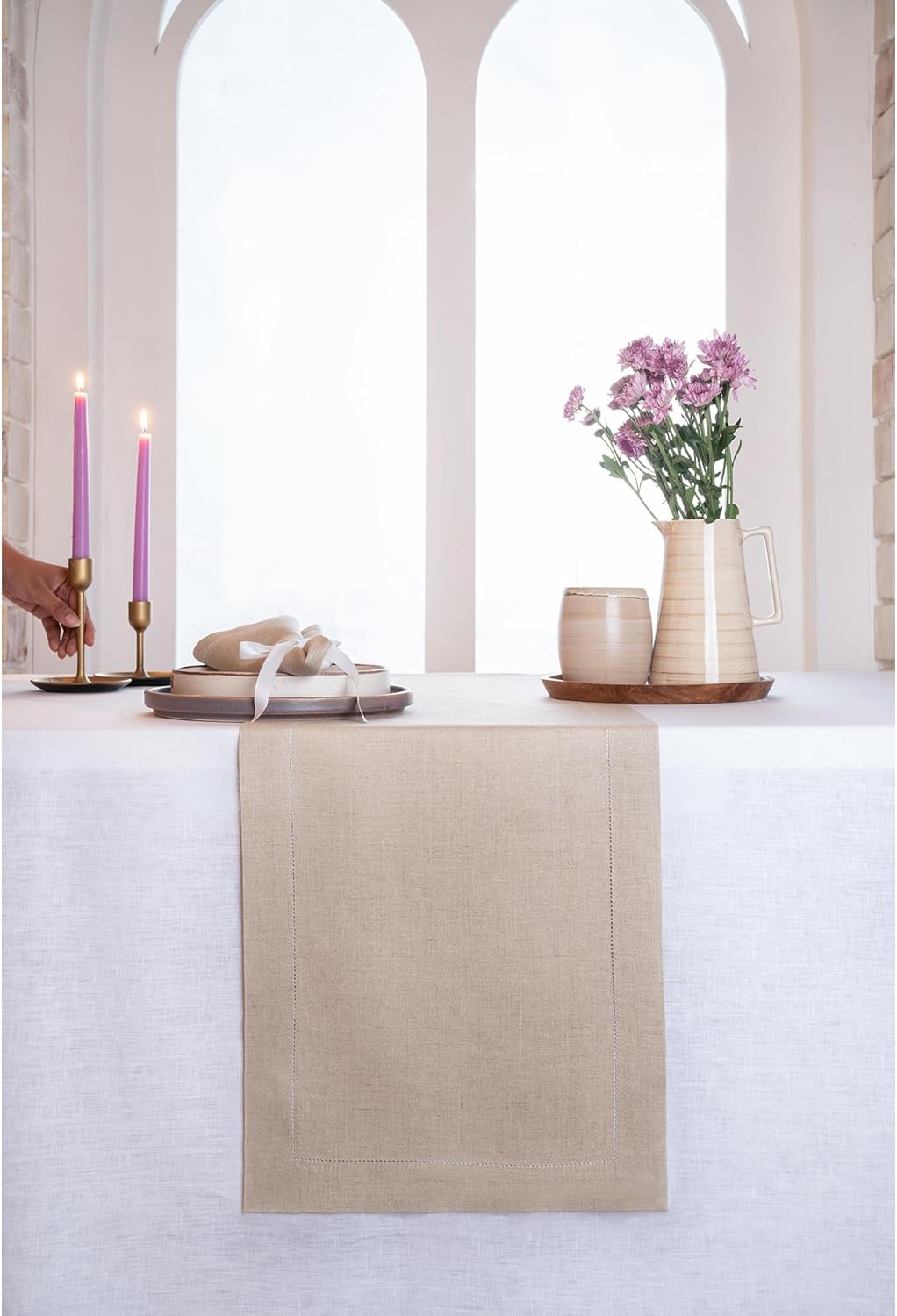D'Moksha Natural Table Runner 14 x 72 Inch, 100% Pure Linen Hemstitch Table Runner 72 Inches Long, Perfect for Fall, Christmas, Thanksgiving, Wedding, Party, Easy Care Machine Washable: Home & Kitchen