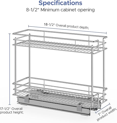 Vista 19 de LOVMOR Organizador de gabinete extraíble de 2 niveles, 14 pulgadas de ancho x 21 pulgadas de profundidad, cajón extraíble cromado para gabinete Plata