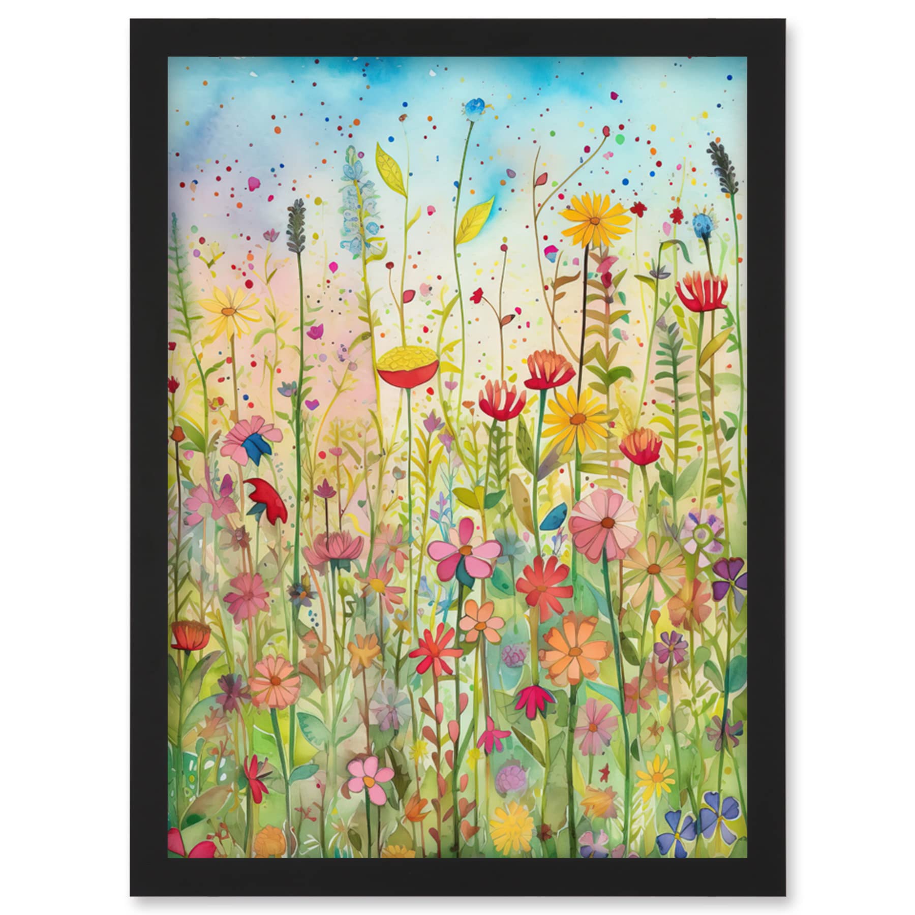 Artery8 Summer Wild Flower Blossom Meadow Folk Art Artwork Framed Wall Art Print A4