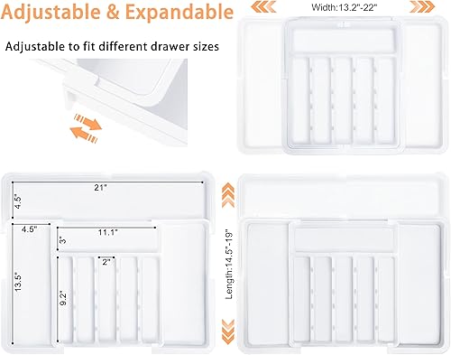 Miniatura 2 de Organizador grande de cubiertos para cajones, organizador de utensilios de cocina expandible, sin BPA, bandeja ajustable de plástico para cajones,