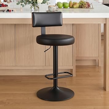 Swivel Adjustable Single Bar Stool, Faux Leather, Black