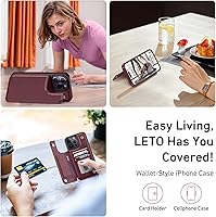 Vista 431 de LETO para iPhone 15 Pro Funda tipo cartera - Tapa tipo folio con patada - Diseños de moda - Tarjetero - Funda protectora para mujeres y niñas - 6.1
