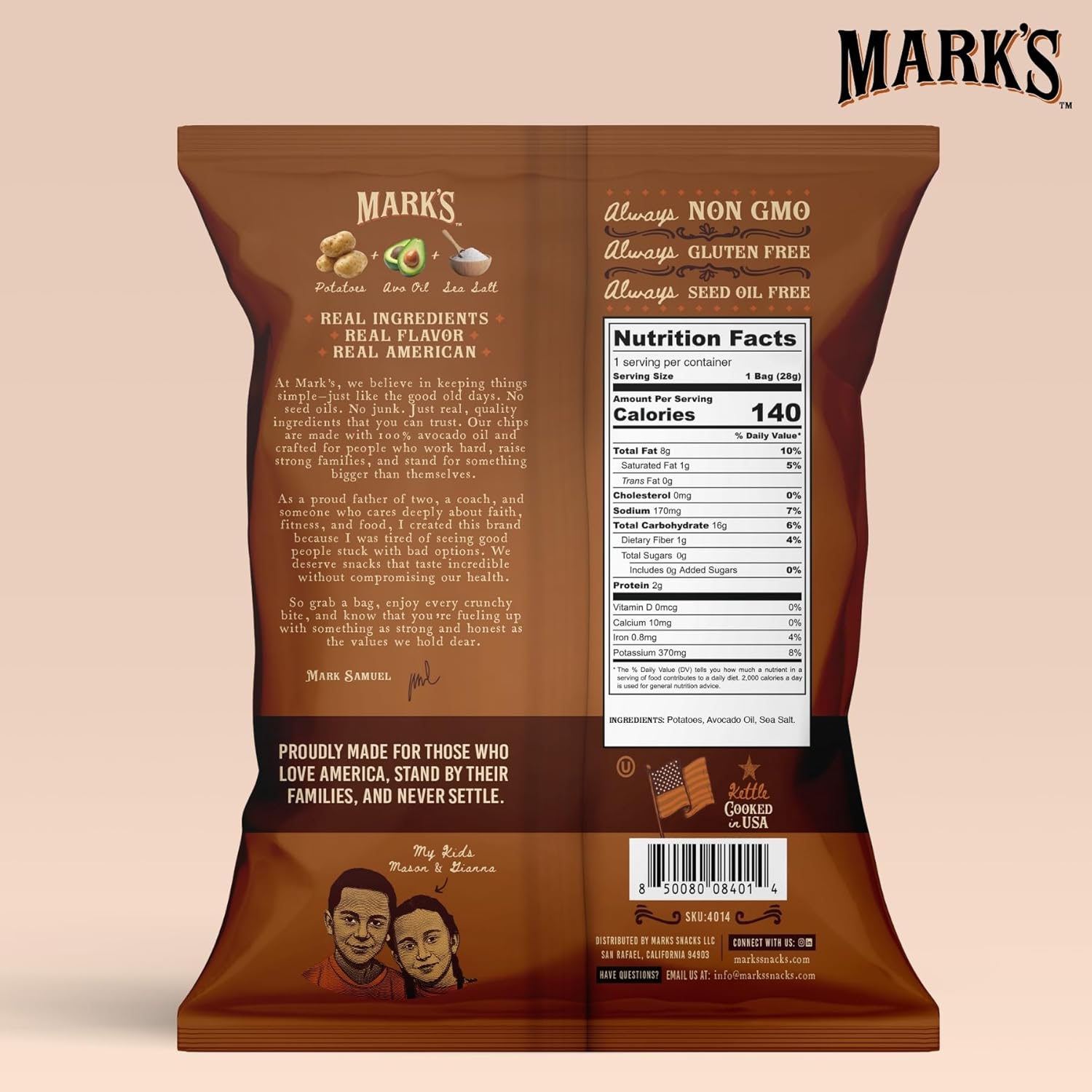 MARK’S Kettle Cooked Avocado Oil Potato Chips, Sea Salt – Gluten Free and Seed Oil Free | Sea Salt, 1 oz (Pack of 24) | Non-GMO Chips for Clean & Healthy Snacking