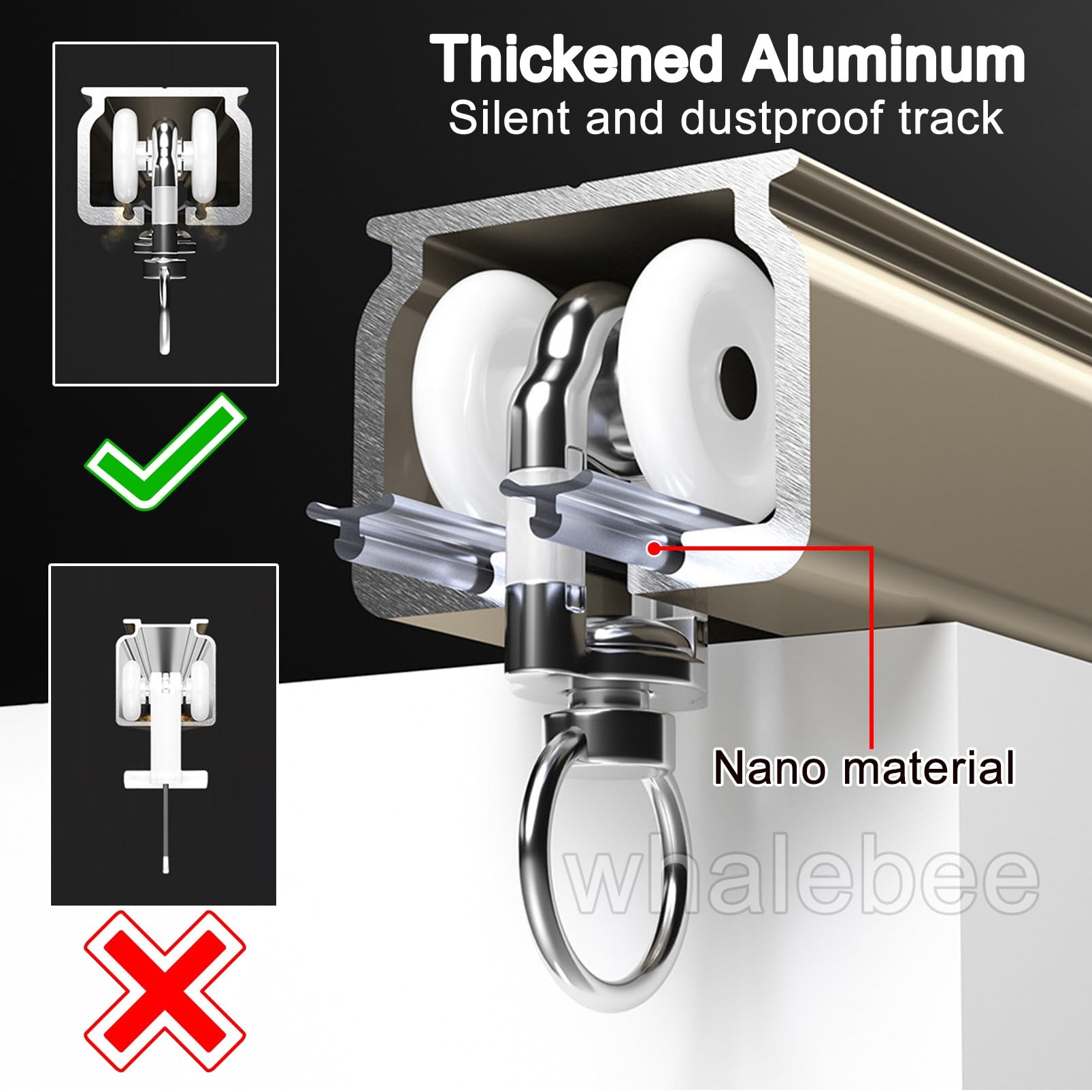 Aluminiowy system prowadnic przesuwnych 1-szynowy z cichymi rolkami regulowany 1-6 m do wewnątrz / na zewnątrz sufit / ścienny odporny na ścieranie, idealny do ciężkich drzwi.