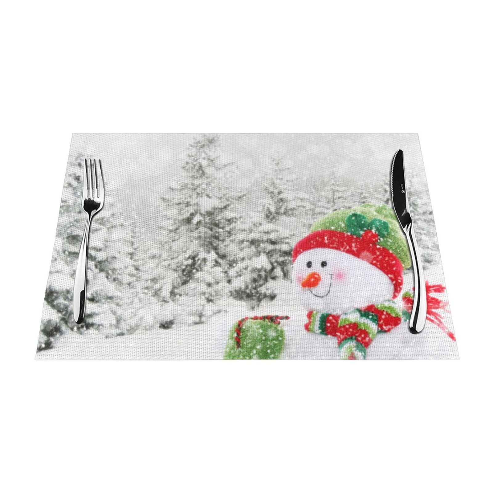 PVC Placemat Set of 6 PCS, 45x30 CM, Merry Christmas With Happy Snowman Printed Non-Slip Heat Resistant Place Mats for Kitchen Dining Table Indoor Outdoor