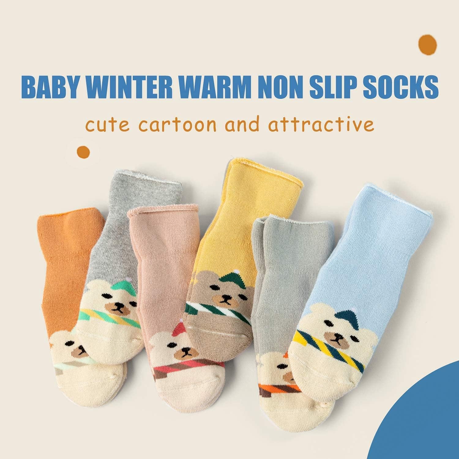 Baby Non Slip Warm Socks Baby Boys Thick Winter Sock with Grips for Baby Girls Non Skid Socks 6 Pack