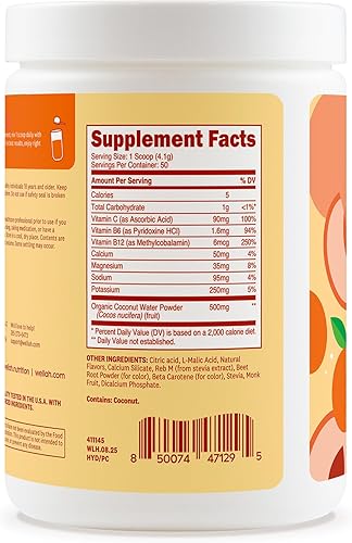 Miniatura 4 de Wellah Electrolytes Powder (Peach Clementine) 50 porciones - Mezcla de bebida hidratante, 7 vitaminas y minerales, cero azúcar