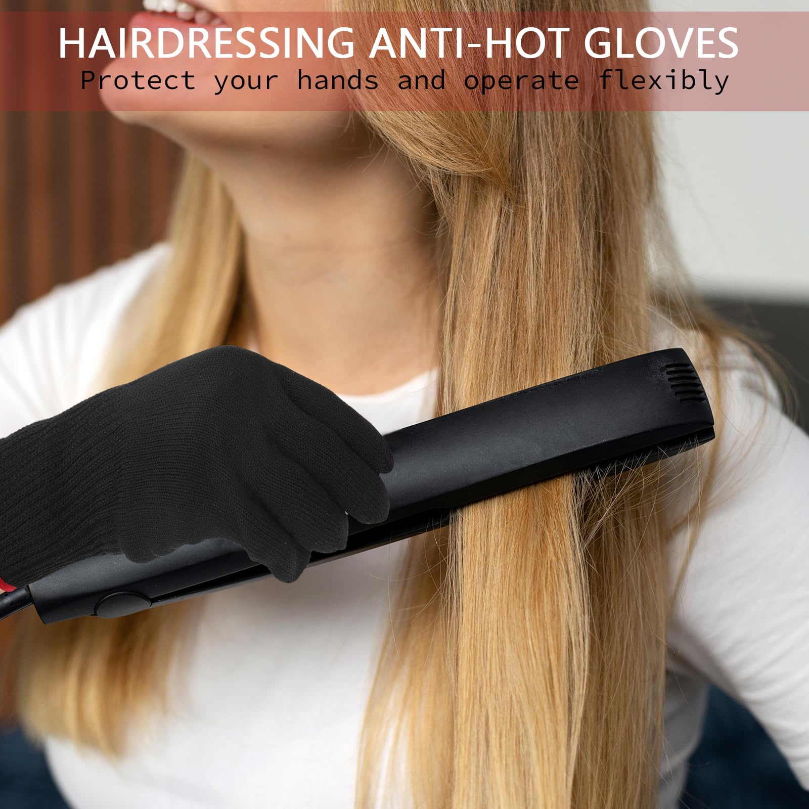 Gants de coiffure WLLHYF professionnels résistant à la chaleur pour fer à friser et fer à lisser, gants de blocage de la chaleur pour les mains gauche et droite - 1 pièce