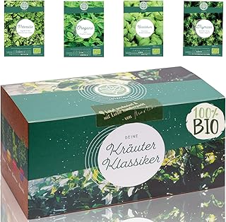 Bio Kräuter Anzuchtset – 4 Küchen Kräuter für dein eigenes Indoor oder Garten Kräuter Beet Projekt | mit extra vielen Kräuter Samen. Handmade & plastikfrei verpackt als einzigartiges Geschenk.