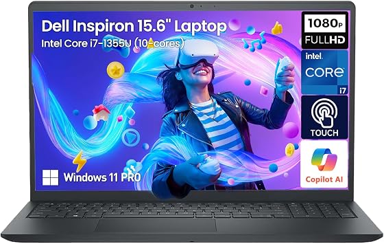 Dell 15 Laptop Touchscreen Computer, 15.6" FHD IPS Touch Screen Student&Business Laptop PC, 13th Gen Intel Core i7 10-Core, Windows 11 Pro | Copilot AI | 10-Key | Wi-Fi 6 | USB-C | 32GB RAM 1TB SSD