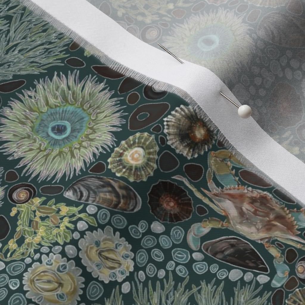 Spoonflower Fabric - Sea Green Background Ocean Shore Crab Starfish Printed on Organic Cotton Sateen Fabric by The Yard - Sewing Quilting Apparel Home Decor
