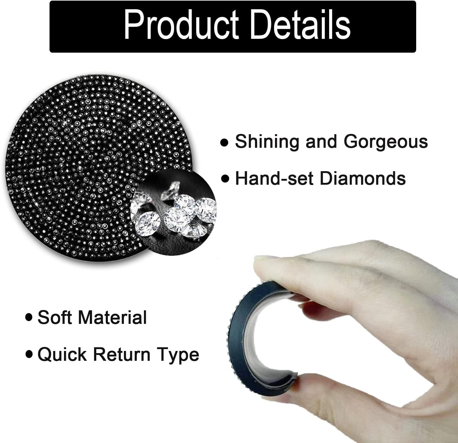 4pcs Bling Cup Holder Insert Coaster- 2.75 inch Silicone Anti-Slip Shockproof, Universal Fashion Car Interior Accessories for Women (Black)