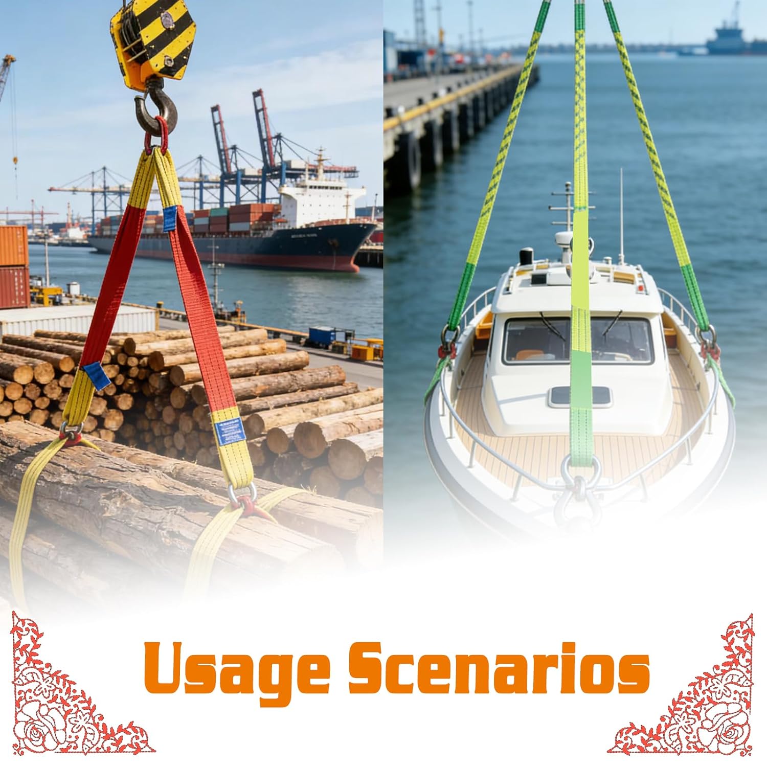 Lifting Slings Straps with Shackles - 10 FT, 6600LB Capacity Polyester Bridle Sling, Heavy Duty Three Leg Rigging Strap for Cranes, Hoists, Trucks, Heavy Equipment Moving (SJ-3Leg-3T)