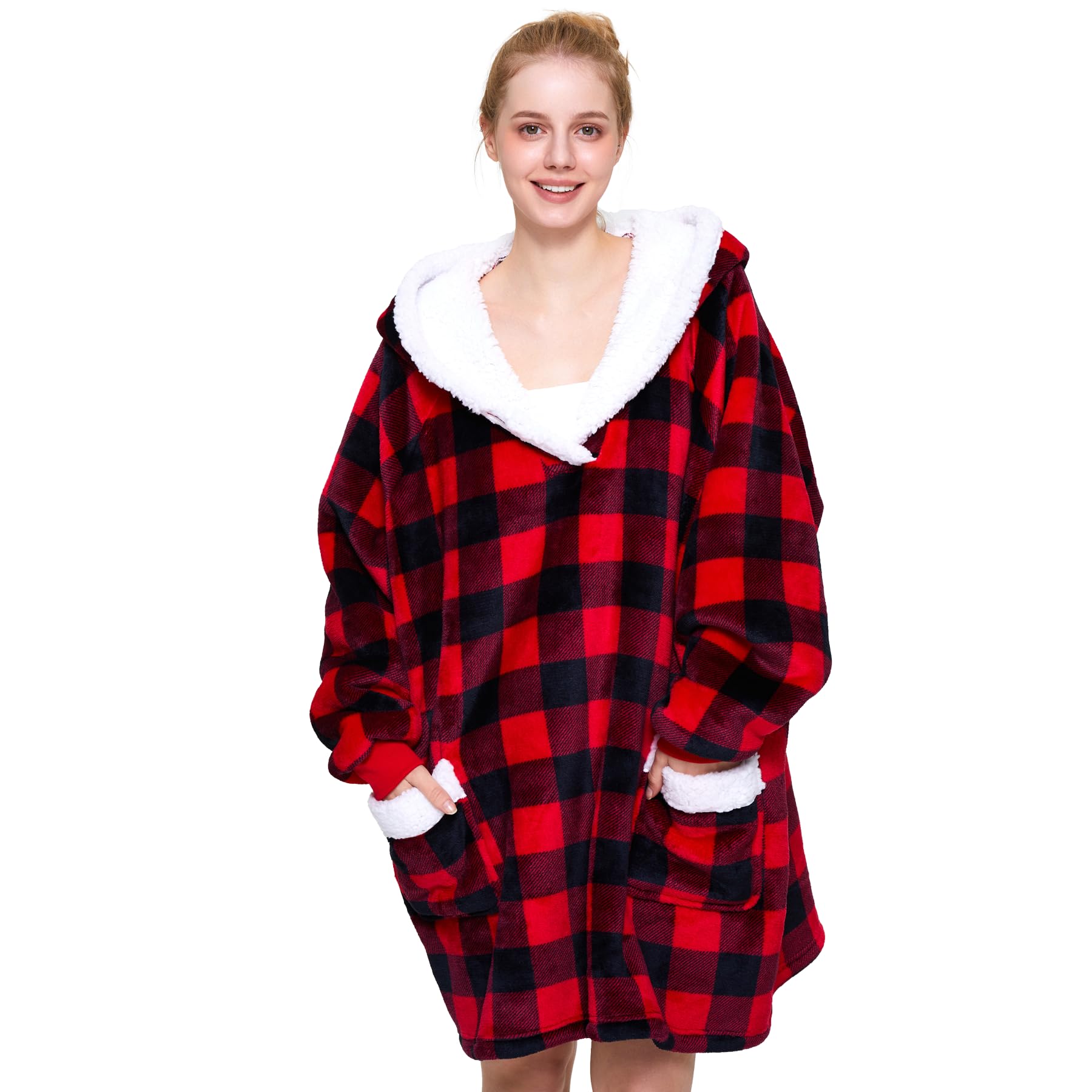 AAXII Hoodie Blanket, Oversized Sherpa Blanket Hoodie, Super Soft Cosy Fleece Hooded Blanket, Suitable Wearable Hooded for Women Men Adult Girls Boys Teenagers, One Size fits All