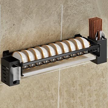 Hanging Dish Drying Rack Wall Mounted Utensil Holder Dish Drainer, Kitchen Cabinet Storage Basket Plate Rack With Drain Board and Chopsticks Cage, Stainless Steel Cutlery Holder Counter Organizer