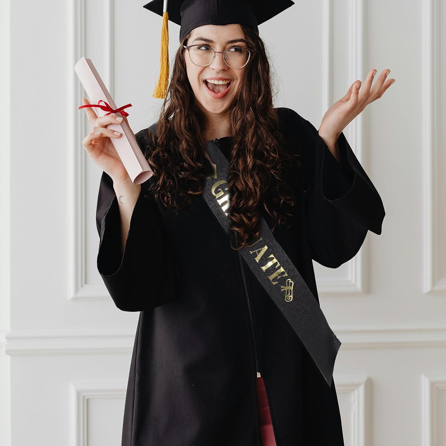 LOGOFUN 10pcs Graduation Sash Decorations with Foil Letters and Brooch Pins for Class of 2026 Party