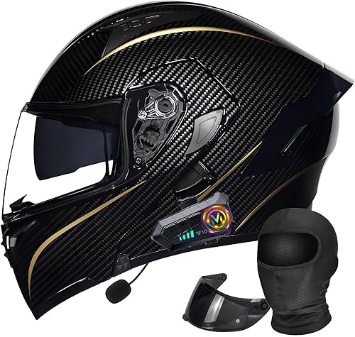 Casco modular Moto Bluetooth con doble visera, con micrófono para Respuesta Automática Casco de Moto Homologado ECE Adecuado para Hombre Mujer