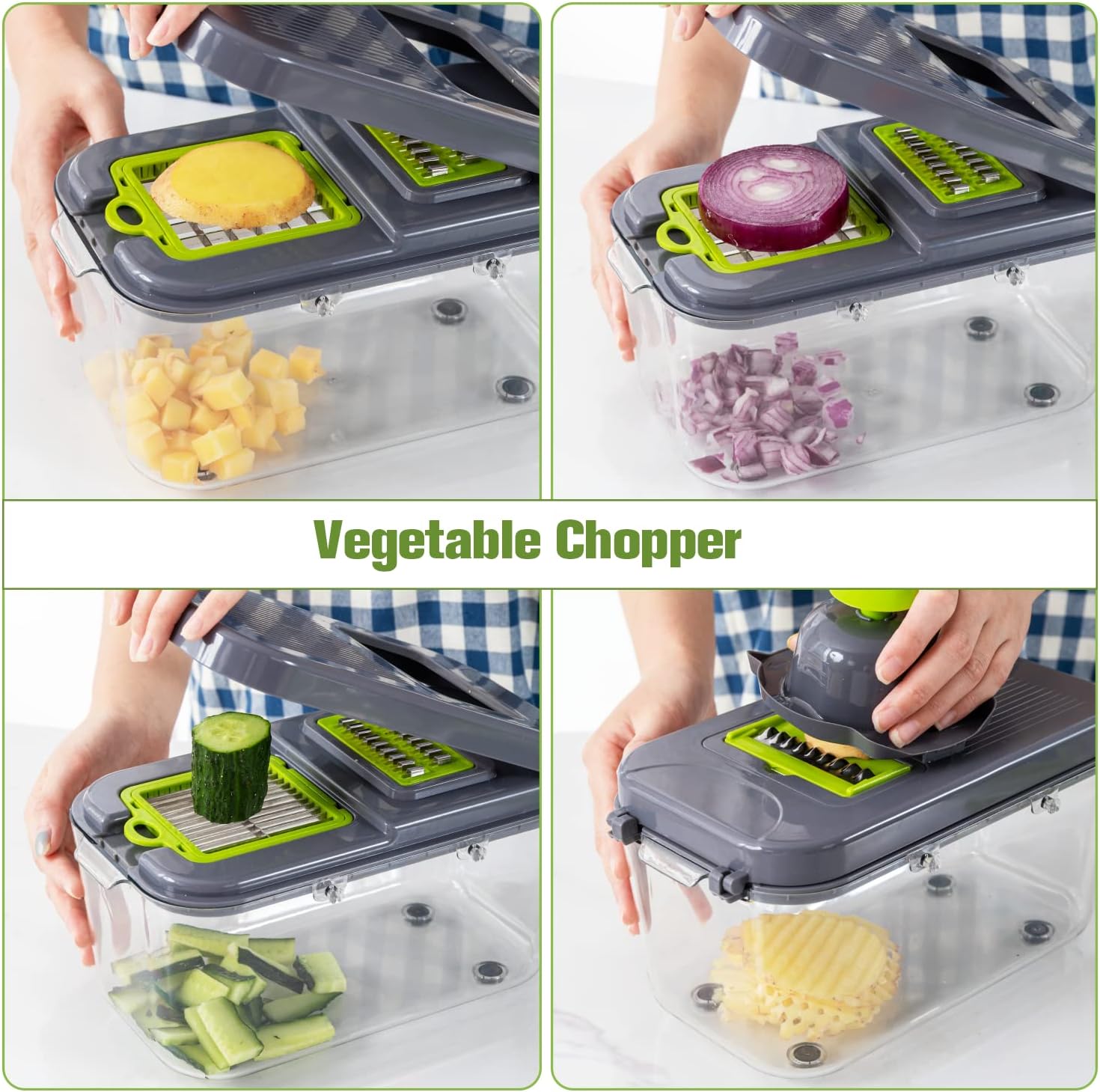 New 2022 Vegetable Dicer Onion Chopper, 22 in 1 Food, Fruits Cutter with 14 Stainless Steel Blades, Adjustable Slicer with Drain Rack Storage Container, Kitchen Gadget